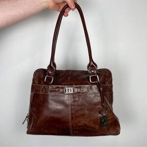 Giana Bernini large leather tote/satchel purse dark brown color | luxury, vintag
